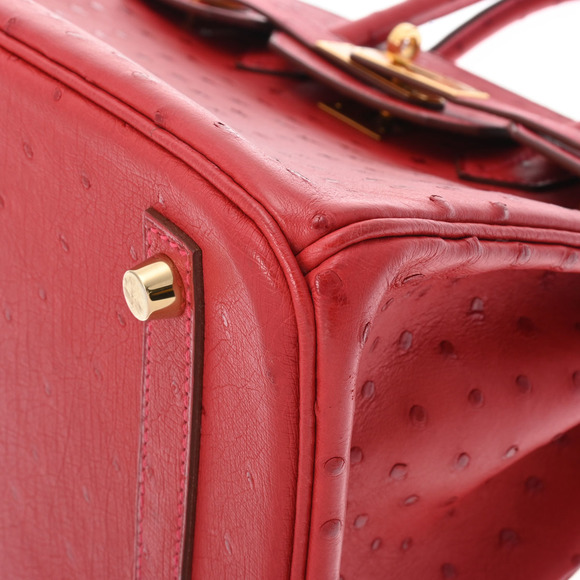 Hermes Birkin 30 Ostrich Leather In Rouge Vif With Gold Hardware - Picture 7 of 12